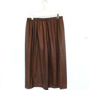 VINTAGE A Line Midi Skirt Womens M‎ Brown Swing Orange Pin Dots Boho Fall 70s